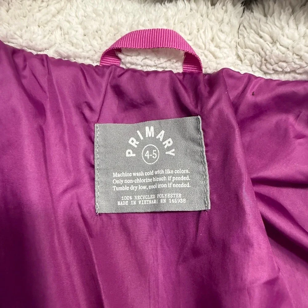 Primary kids magenta‎ puffer jacket 4/5